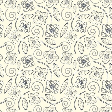 leaves and flowers on a white background in seamless patternのイラスト素材