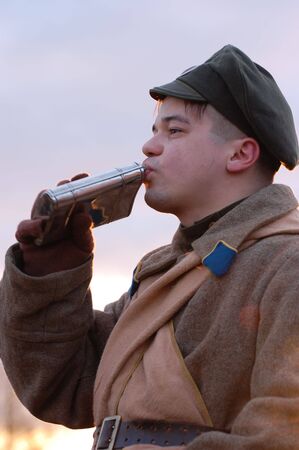 Historical military reenacting. Civil War in Russia. 1918. Reenacting battle near village Kruti in 1918.の写真素材