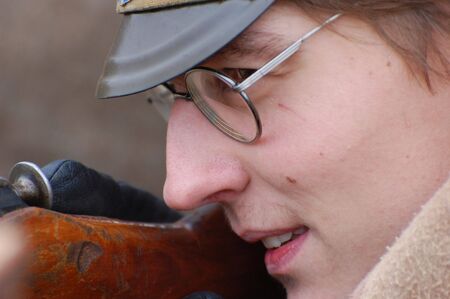 Student soldier.Reenactment russian Civil War 1918