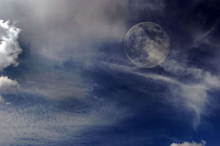 Sky with clouds and Moon の写真素材