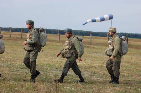 CHERNIGOW, UKRAINE - AUG 29: Members of Red Star military history club wear historical German...