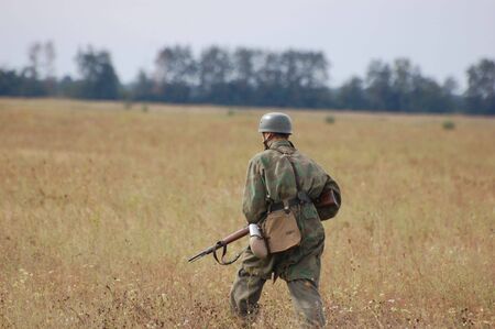 CHERNIGOW, UKRAINE - AUG 29: Members of Red Star military history club wear historical German...