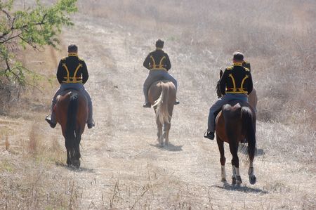 CRIMEA, UKRAINE - SEPTEMBER 26: Members of military history club ALMA wear Russian historical uniform during historical reenactment of Crimean のeditorial素材
