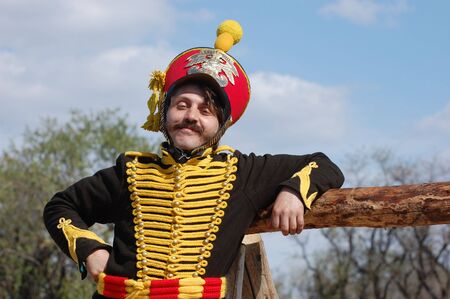 CRIMEA, UKRAINE - SEPTEMBER 26: Member of military history club ALMA wears Russian historical uniform during historical reenactment of Crimean War September 26, 2009 , Crimea, Ukraine のeditorial素材