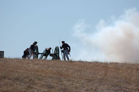 CRIMEA, UKRAINE - SEPTEMBER 26: Members of military history club ALMA wear Russian historical uniform during historical reenactment of Crimean War September 26, 2009 in Crimea, Ukraine のeditorial素材
