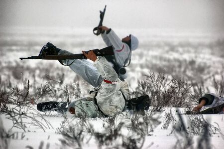 KIEV, UKRAINE - FEB 14: Members of a history club wear historical German uniforms during a WWII reenactment of 'Defense Kiev' in 1943. The event took place on February 14, 2010 in Kiev, Ukraine. のeditorial素材