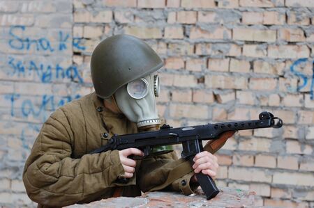 person in gas mask 