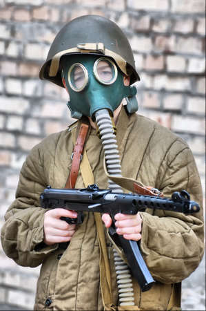 person in gas mask の写真素材