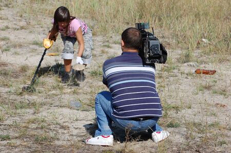 KIEV, UKRAINE - SEP 11: Member of Ukrainian Federation of Metal Searchin Sport on the First Ukrainian Competition of Treasure Hunting, September 11, 2010 in Kiev, Ukraine のeditorial素材