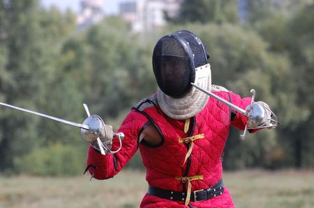 KIEV, UKRAINE - SEP 19: Participant of Festivale of medieval costume wears historical costume September 19, 2010 in Kiev, Ukraine のeditorial素材