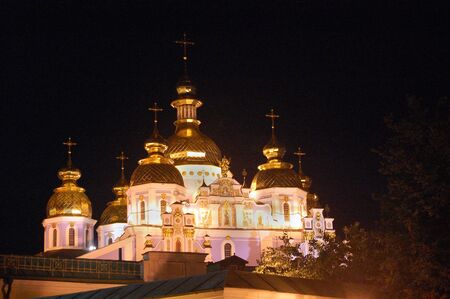 Saint Michael's Golden-Domed Cathedral at night. Kiev, Ukraine (Malorussia) の写真素材