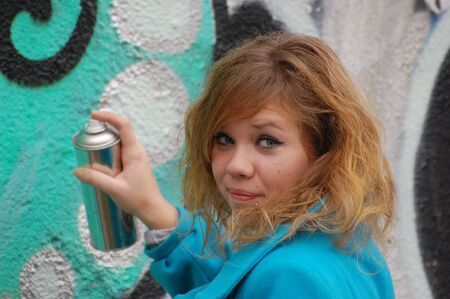 girl and graffiti の写真素材