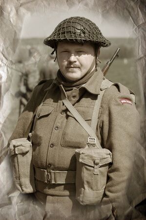 KIEV ,UKRAINE. May 9 , 2008. Military history club Red Star. Historical military reenacting. War in Germany in may 1945. Person in Scottish regiment uniform. のeditorial素材