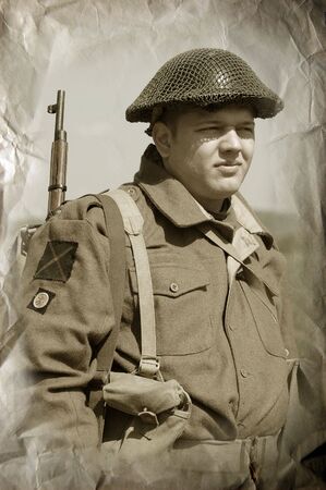 KIEV ,UKRAINE. May 9 , 2008. Military history club Red Star. Historical military reenacting. War in Germany in may 1945. Person in Scottish regiment uniform. のeditorial素材