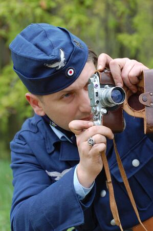 KIEV, UKRAINE - MAY 9: A member of a military history club wears a historical German uniform as he...