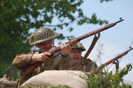 KIEV ,UKRAINE. May 9 , 2008. Military history club Red Star. Historical military reenacting. War in...