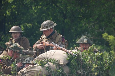 KIEV ,UKRAINE. May 9 , 2008. Military history club Red Star. Historical military reenacting. War in Germany in may 1945. People in Scottish regiment uniform. のeditorial素材