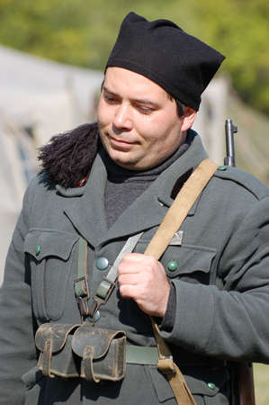 KIEV, UKRAINE - MAY 9: A member of military history club Red Star in Italian uniform during...