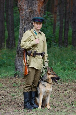KIEV ,UKRAINE. July 1, 2008. Military history club Red Star. Historical military reenacting. Demonstration for Ukrainian army high commanders at military base near Kiev, Soviet uniform WW2 のeditorial素材