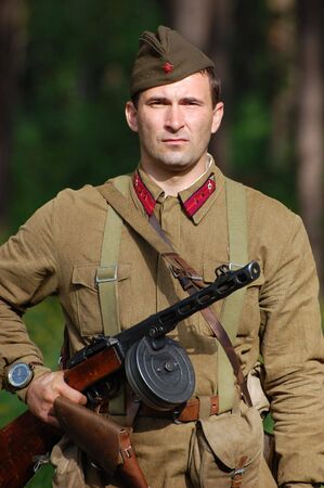 KIEV ,UKRAINE. July 1, 2008. Military history club Red Star. Historical military reenacting. Before the war. State border of USSR. WW2 re-enactingのeditorial素材