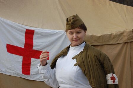 KIEV, UKRAINE - NOV 7: member of Red Star history club wears historical Soviet uniform during historical reenactment of Kiev Liberation in 1943, November 7, 2010 in Kiev, Ukraine のeditorial素材