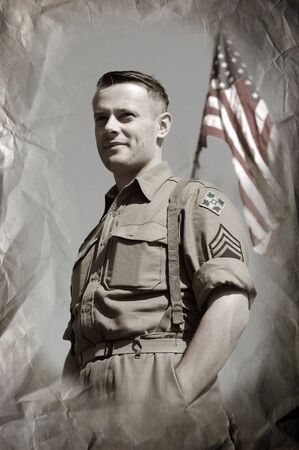 KIEV, UKRAINE - MAY 9, 2008: Members of military history club Red Star. Person in American WW2 military uniform. Historical military reenacting in Kiev, Ukraine, May 9, 2008. のeditorial素材