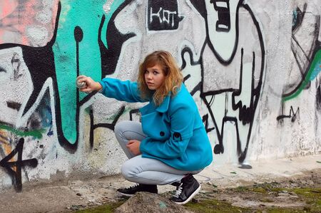 girl and graffiti の写真素材
