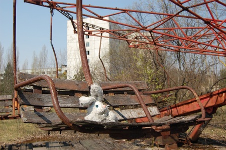 Gift for never born kids.Chernobyl area. Lost city Pripyat. Ferris wheel in Pripyat.Modern ruins. Ukraine. Kiev region.April 25,2009のeditorial素材