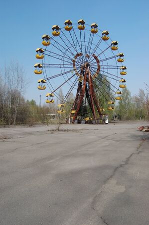APR. 25,2009 Chernobyl area. Lost city Pripyat. Ferris wheel in Pripyat.Modern ruins. Ukraine. Kiev region.April 25,2009のeditorial素材