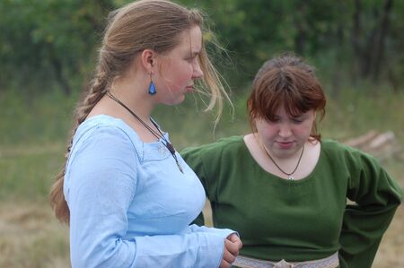 KIEV, UKRAINE - JULY 31: Members of history club wears historical medieval costume as they participates in historical festival and camp July 31, 2009 in Kiev, Ukraineのeditorial素材