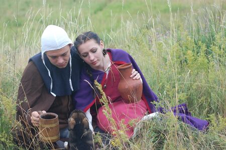 KIEV, UKRAINE - JULY 31: Members of history club wears historical medieval costume as they participates in historical festival and camp July 31, 2009 in Kiev, Ukraineのeditorial素材
