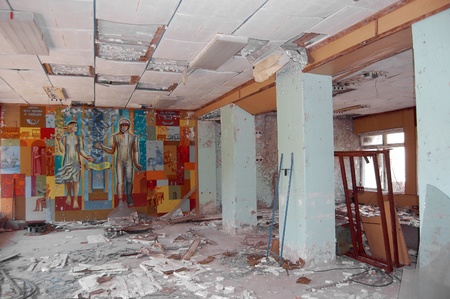 APR. 25,2009 Chernobyl area. Lost city Pripyat. Modern ruins.City Central Post-office. Ukraine. Kiev region.April 25,2009 のeditorial素材