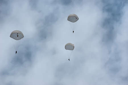 CHERNIGOW, UKRAINE - AUG 29: Members of Red Star military history club wear historical German paratrooper uniform during historical reenactment of WWII, August 29, 2010 in Chernigow, Ukraine のeditorial素材