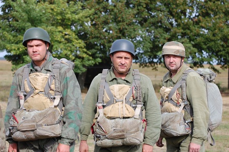 CHERNIGOW, UKRAINE - AUG 29: Members of Red Star military history club wear historical German...