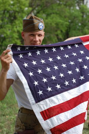 KIEV, UKRAINE - MAY 10 : Member of Red Star history club wears historical American uniforms during participation in 1945 WWII reenactment May 10, 2010 in Kiev, Ukraine のeditorial素材