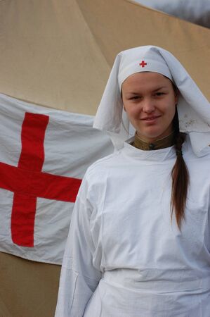 KIEV, UKRAINE - NOV 7:Member of Red Star history club wears historical Soviet uniform during historical reenactment of Kiev Liberation in 1943, November 7, 2010 in Kiev, Ukraine のeditorial素材