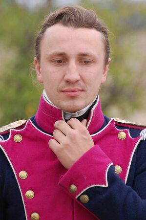 CRIMEA, UKRAINE - SEPTEMBER 26: Member of military history club Red Star wears French historical...