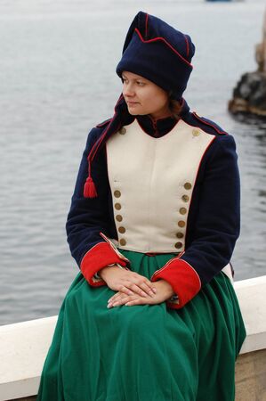 CRIMEA, UKRAINE - SEPTEMBER 26: Member of military history club ALMA wears French historical costume during historical reenactment of Crimean War September 26, 2009 in Crimea, Ukraine のeditorial素材