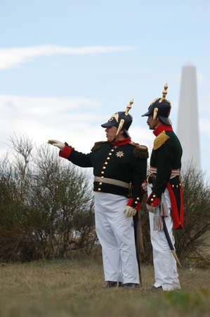 CRIMEA, UKRAINE - SEPTEMBER 26: Members of military history club ALMA wear Russian historical uniform during historical reenactment of Crimean War September 26, 2009 in Crimea, Ukraine のeditorial素材