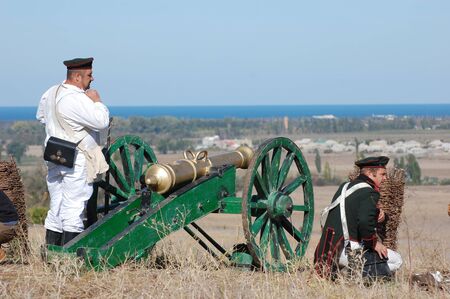 CRIMEA, UKRAINE - SEPTEMBER 26: Members of military history club ALMA wear Russian historical...
