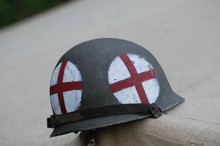 KIEV, UKRAINE - MAY 10 : American military paramedic helmet during historical reenactment of 1945 WWII, May 10, 2010 in Kiev, Ukraine. のeditorial素材