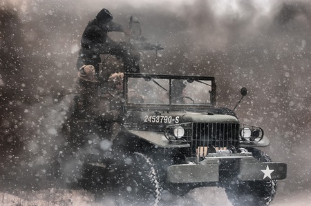 KIEV, UKRAINE - FEB 20: A members of military history club RedStar  wear historical Soviet uniform  during historical reenactment of WWII,February 20, 2011 in Kiev, Ukraine のeditorial素材