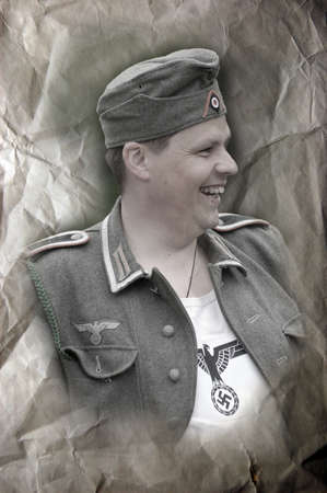 KIEV, UKRAINE, 10 MAY 2008: Member of military history club Red Star. Person in German WW2 military uniform. Historical military reenacting in Kiev, Ukraine, 8-10 May, 2008 のeditorial素材