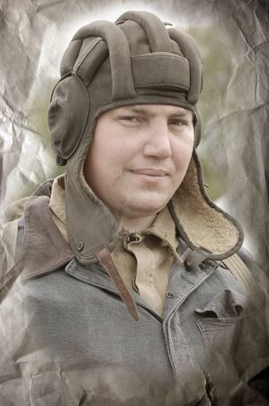 KIEV, UKRAINE - FEB 23, 2008: Military history club Red Star.Red Army Day celebration. Person in...