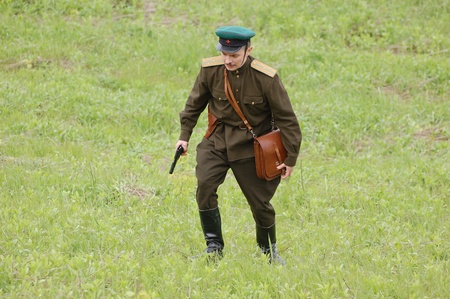 KIEV, UKRAINE, 10 MAY 2008: Member of military history club Red Star. People in Soviet WW2 military...