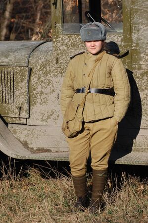 KIEV,UKRAINE. 8 November 2008 Person in Soviet WW2 military uniform. Member of military history club...