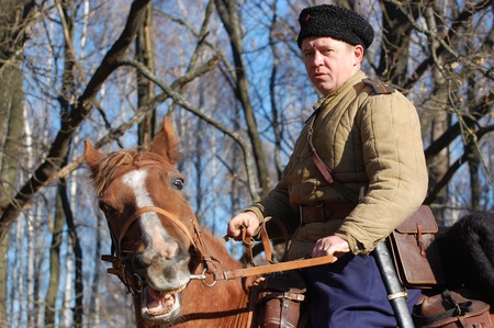 KIEV,UKRAINE. 9 November 2008 Person in Soviet WW2 military uniform. Member of military history club Red Star. Historical military reenacting Kiev ,Ukraine. 7-9 November 2008 のeditorial素材