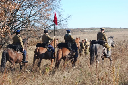 KIEV,UKRAINE. 9 November 2008 Person in Soviet WW2 military uniform. Member of military history club Red Star. Historical military reenacting Kiev ,Ukraine. 7-9 November 2008 のeditorial素材