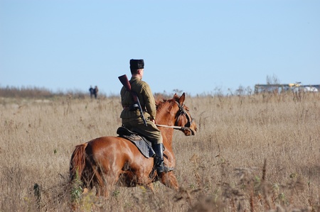 KIEV,UKRAINE. 9 November 2008 Person in Soviet WW2 military uniform. Member of military history club Red Star. Historical military reenacting Kiev ,Ukraine. 7-9 November 2008 のeditorial素材