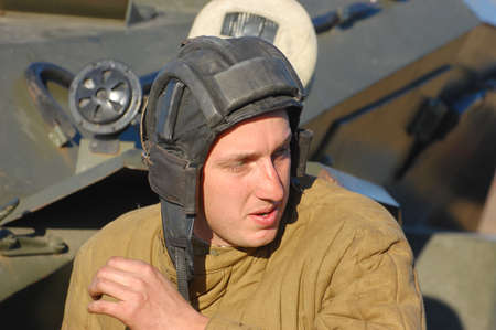 KIEV,UKRAINE. 7 November 2008 Person in Soviet WW2 military uniform. Member of military history club Red Star. Historical military reenacting Kiev ,Ukraine. 7-9 November 2008 のeditorial素材